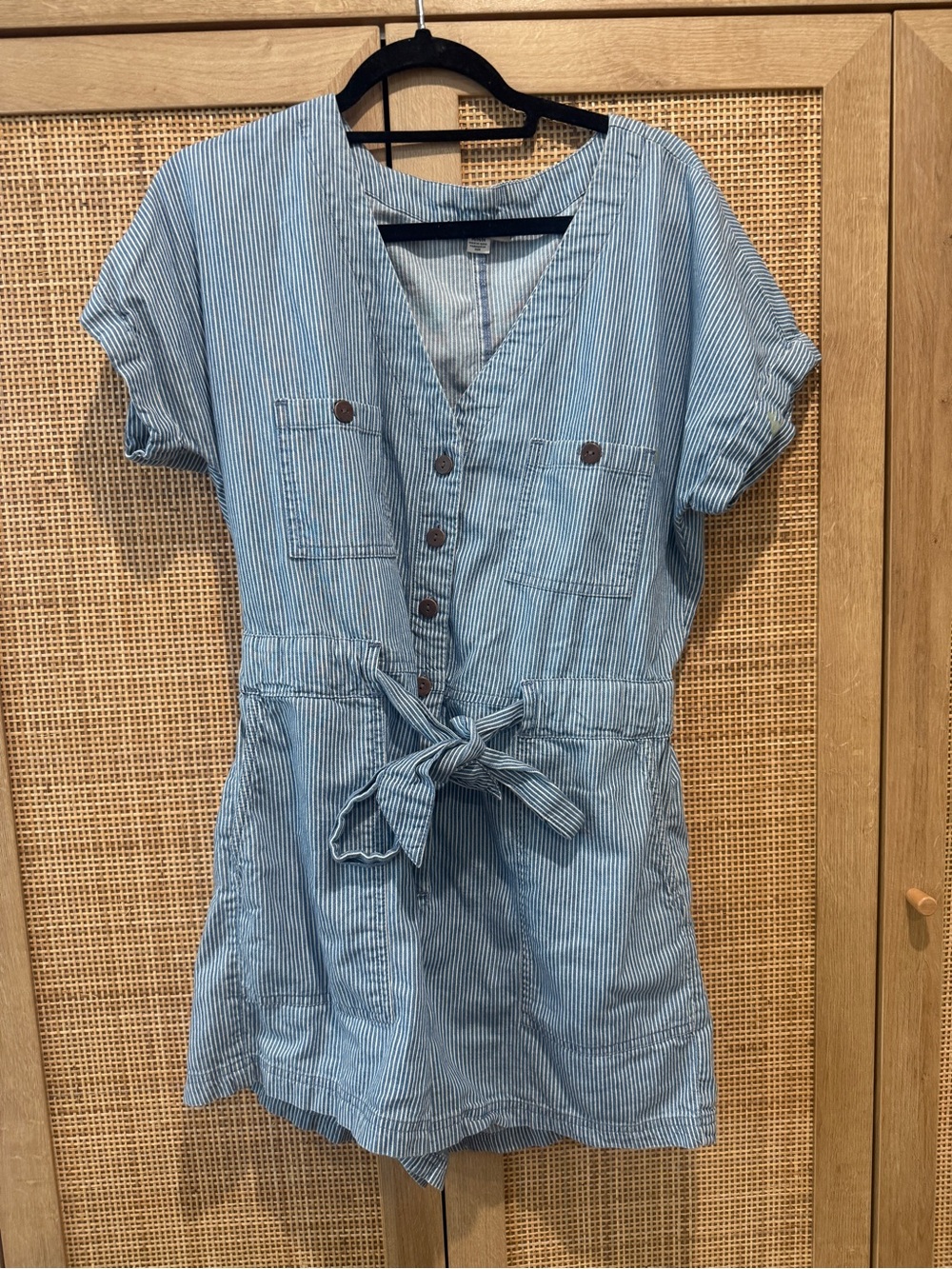 American Eagle Outfitters Light Blue Striped Short Sleeve Romper